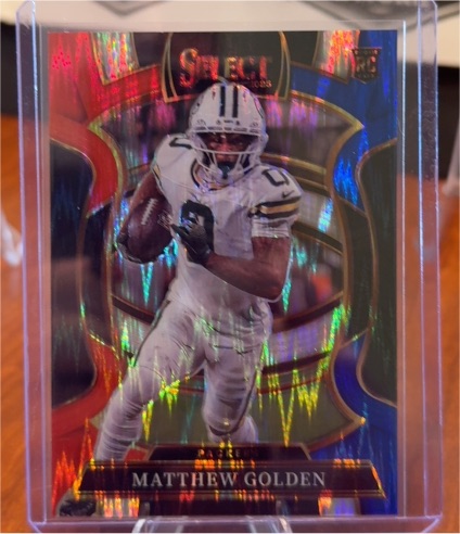 2025 Panini Select #66 Matthew Golden Red and Blue Shock Prizm Rookie — front