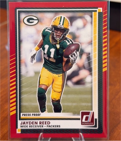 2025 Panini Donruss #49 Jayden Reed Press Proof Red Parallel — front