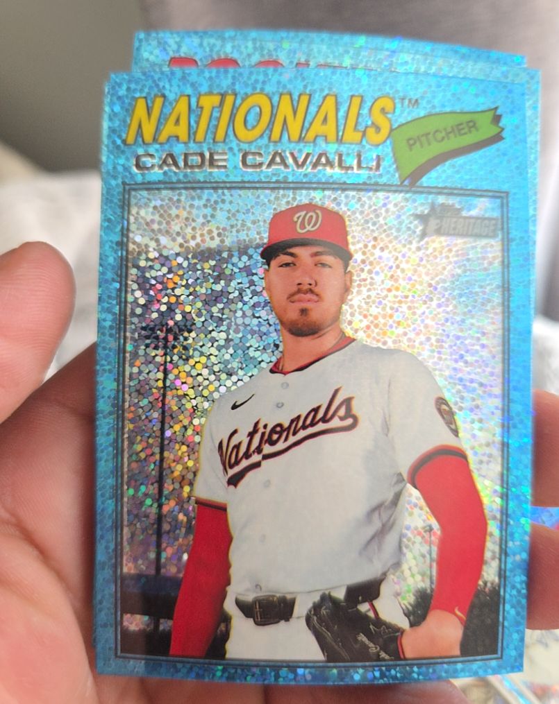 2026 Topps Heritage #68 Cade Cavalli Chrome Light Blue Sparkle — front
