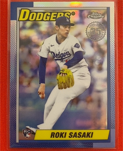 2025 Topps Chrome Update #90CU-18 Roki Sasaki 1990 35th Anniversary RC Dodgers — front