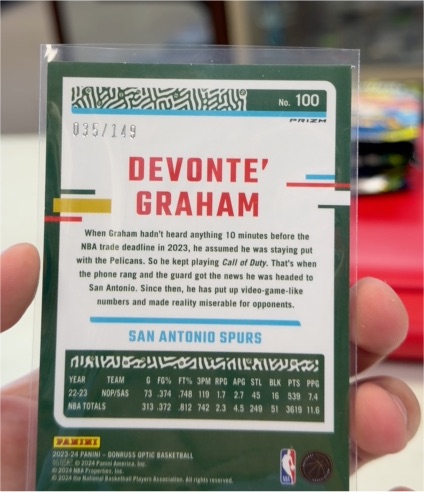 2023 Panini Donruss Optic #100 Devonte' Graham — front