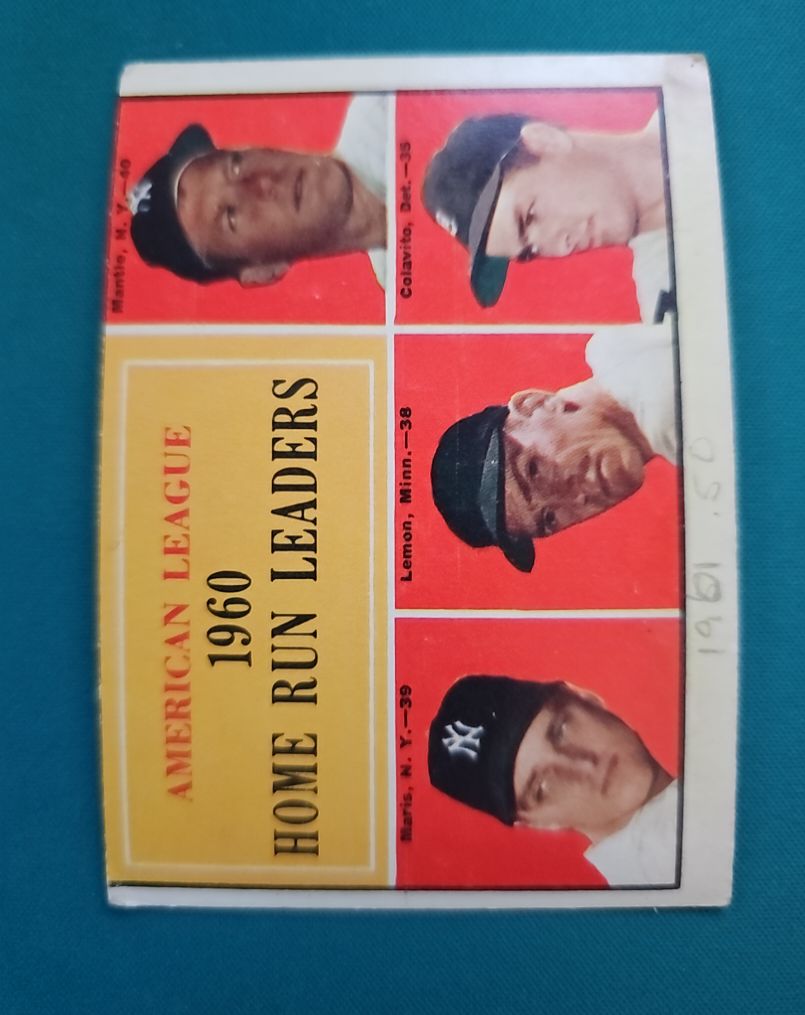 1961 Topps #44 American League Home Run Leaders Mickey Mantle, Roger Maris, Rocky Colavito, Jim Lemon — front