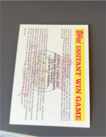 1991 Topps #NNO Instant Win Game — front