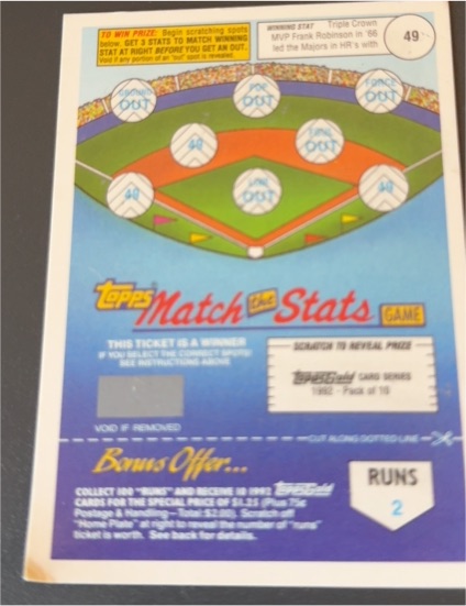 1992 Topps Match the Stats Game Scratch-Off Card — front
