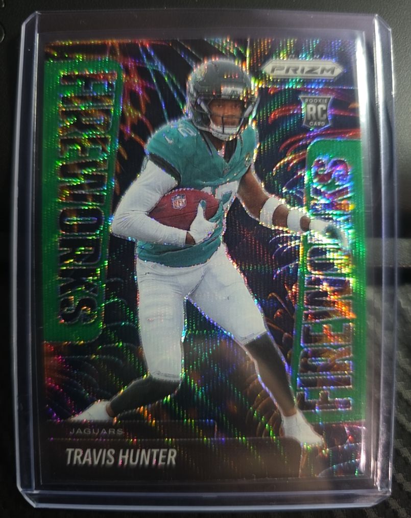 2025 Panini Prizm #13 Travis Hunter Fireworks Green Wave — front