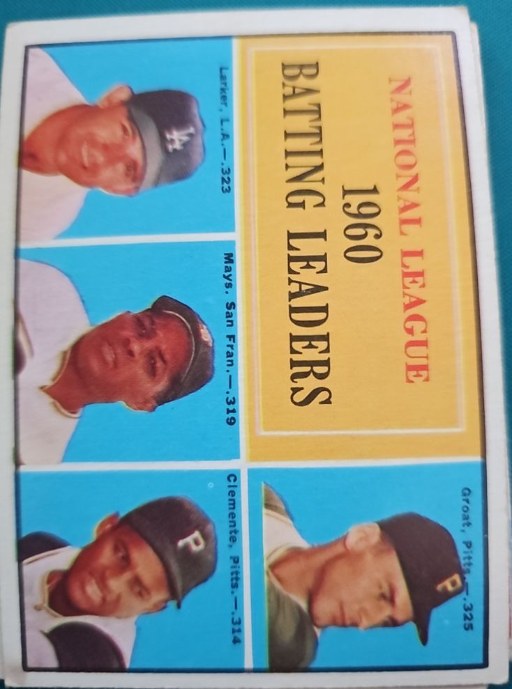 1961 Topps #41 National League 1960 Batting Leaders Willie Mays Clemente Groat Larker — front