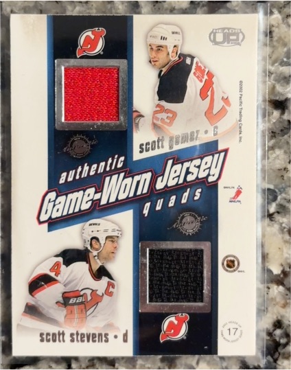 2002 Pacific Heads Up Authentic Game-Worn Jersey Quads #17 Scott Gomez / Stevens — front