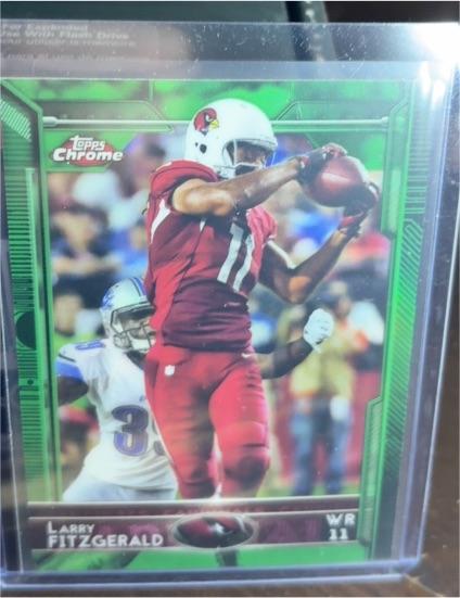 2015 Topps Chrome #58 Larry Fitzgerald Green Refractor — front
