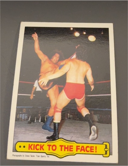 1985 Topps WWF #45 Kick to the Face Andre the Giant — front