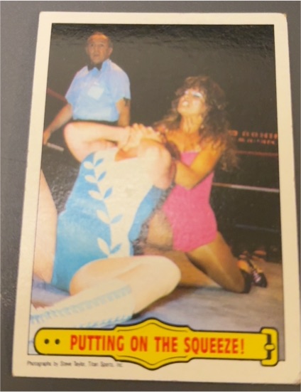 1985 Topps WWF #47 Putting On The Squeeze! Wendi Richter — front