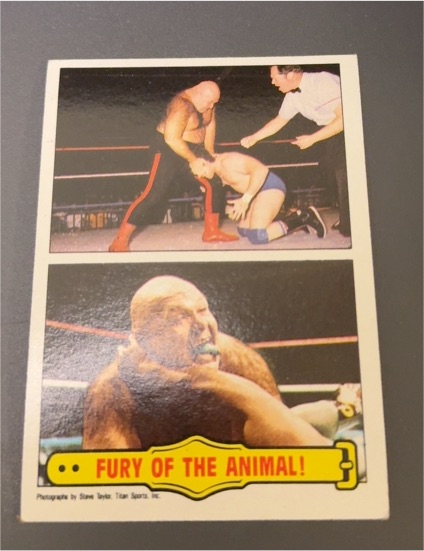 1985 Topps WWF #55 Fury of the Animal! George Steele — front