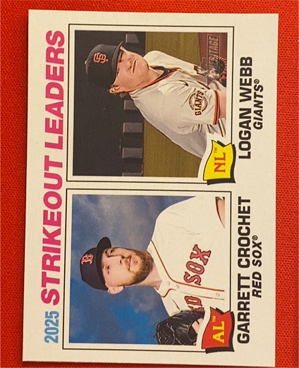 2026 Topps Heritage #6 2025 Strikeout Leaders Garrett Crochet / Logan Webb — front