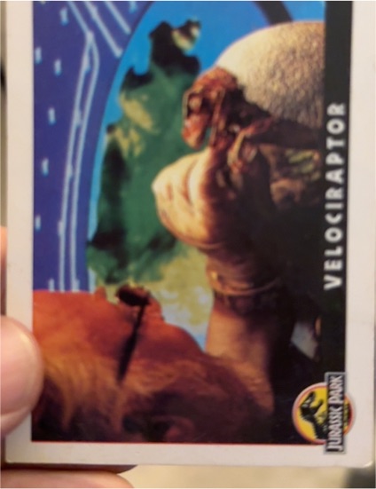 1993 Topps Jurassic Park Sticker #8 Velociraptor — front
