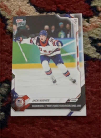 2026 Topps Now #18 Jack Hughes Golden Goal — front