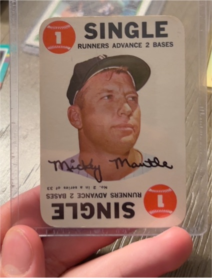 1968 Topps #1 Mickey Mantle Single Runners Advance 2 Bases — front