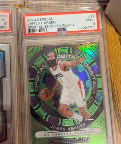 2023 Panini Obsidian #28 James Harden Orbital-Lee Green Flood — front