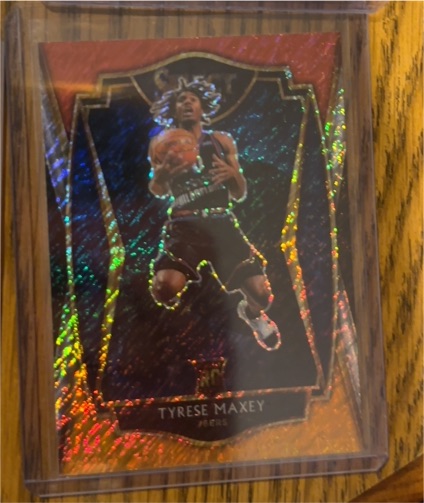 2020-21 Panini Select #174 Tyrese Maxey Premier Level Red White Orange Shimmer Rookie — front