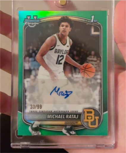 2025-26 Bowman Chrome #1st Bowman Michael Rataj Green Reptilian Refractor Autograph /99 Baylor — front
