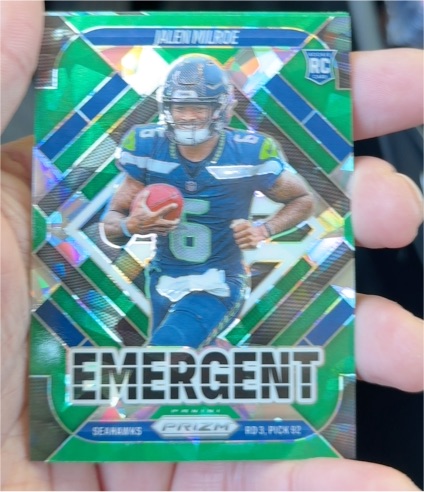 2025 Panini Prizm #4 Jalen Milroe Emergent Green Wave Rookie — front