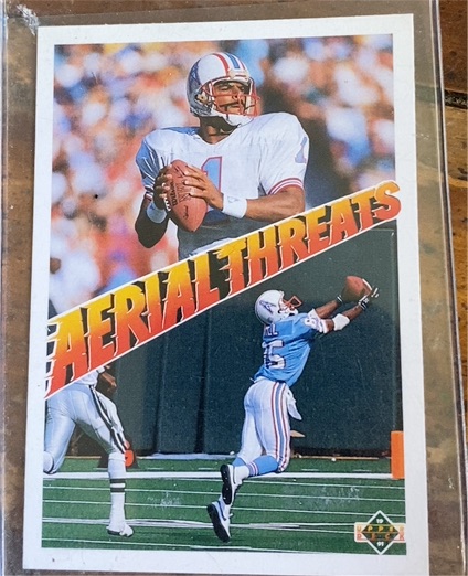 1991 Upper Deck #33 Warren Moon Drew Hill Houston Oilers Aerial Threats — front