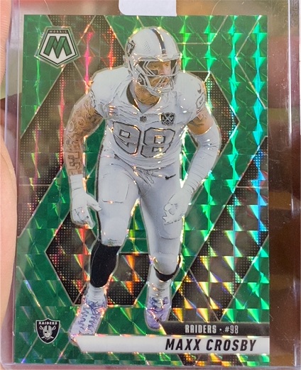 2025 Panini Mosaic #249 Maxx Crosby Green Mosaic Prizm — front