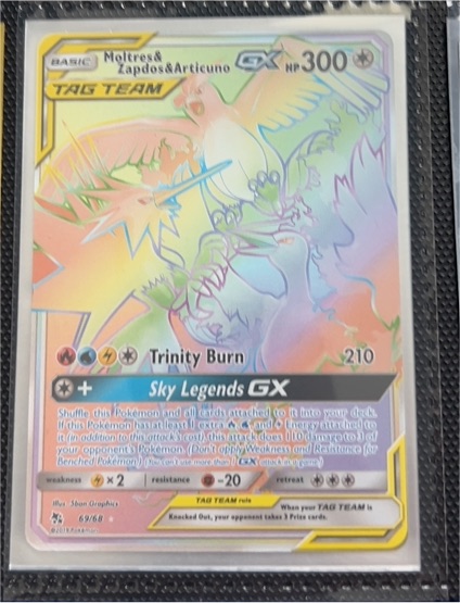 2017 Pokémon Hidden Fates #69 Moltres & Zapdos & Articuno GX — front