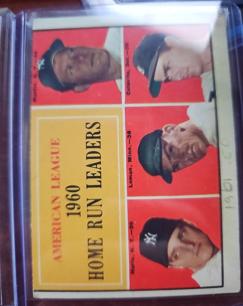 1961 Topps #44 American League Home Run Leaders Mickey Mantle Roger Maris Lemon Colavito — front