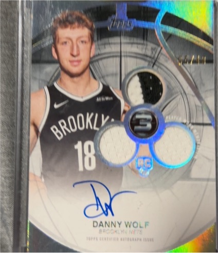 2025-26 Topps Three 3 #RPV-DW Danny Wolf Rookie 3 Patch Autographs Vertical Blue — front