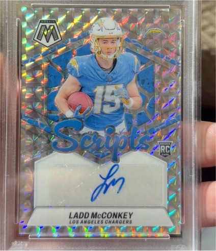 2024 Panini Mosaic Rookie Scripts #RS-LMY Ladd McConkey — front