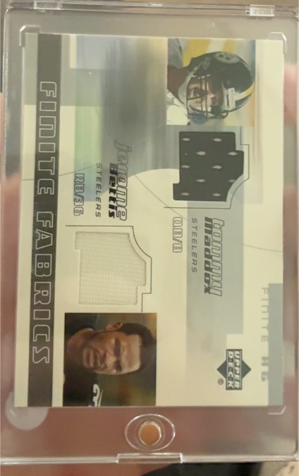 2004 Upper Deck Finite Fabrics #FF2-MB Tommy Maddox / Jerome Bettis — front