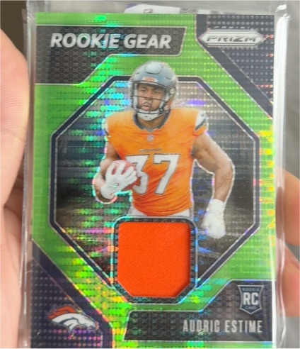 2024 Panini Prizm #RG-AEE Audric Estime Rookie Gear Neon Green Pulsar — front