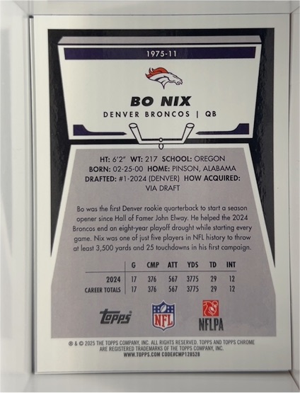 2025 Topps Chrome #1975-11 Bo Nix — front