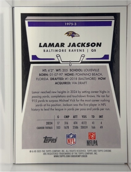 2025 Topps Chrome #1975-3 Lamar Jackson — front