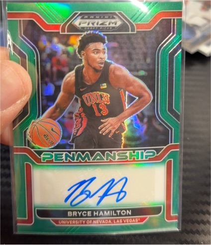2022-23 Panini Prizm Draft Picks #CP-BHA Bryce Hamilton Penmanship Green Auto — front
