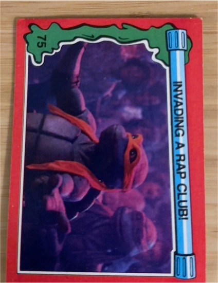 1991 Topps Teenage Mutant Ninja Turtles II #75 Invading a Rap Club — front