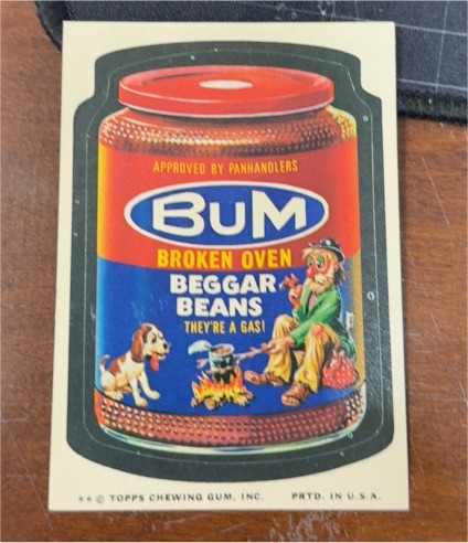 1974 Topps Wacky Packages #10 Bum Broken Oven Beggar Beans — front