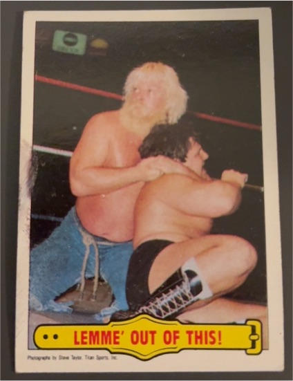 1985 Topps WWF #35 Lemme' Out Of This! Moondog Rex & David Sammartino — front