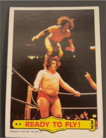 1985 Topps WWF #53 Ready to Fly! Andre the Giant & Jimmy Snuka — front