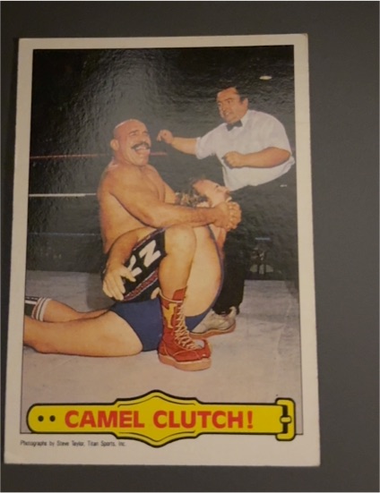 1985 Topps WWF #49 Camel Clutch! The Iron Sheik — front