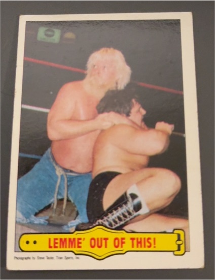 1985 Topps WWF Ringside Action #35 Lemme' Out Of This! Moondog Rex and David Sammartino — front