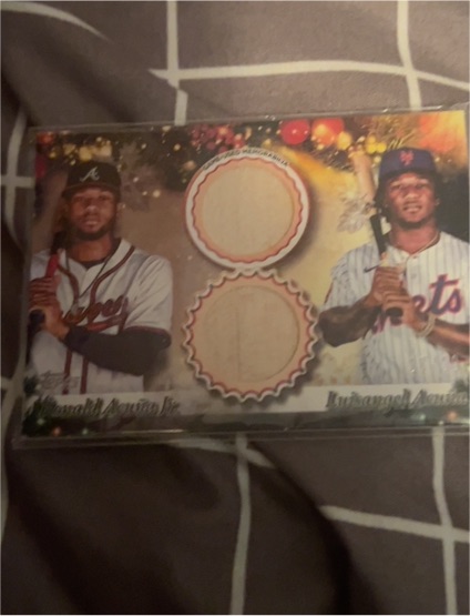 2025 Topps Holiday Dual Relics #DPR-AA Ronald Acuña Jr. Luisangel Acuna — front