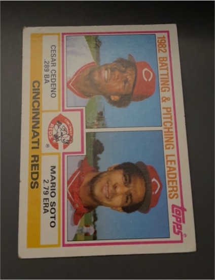 1983 Topps #351 Reds Batting & Pitching Leaders Cesar Cedeno & Mario Soto — front
