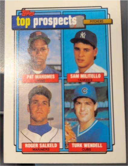 1992 Topps #676 Top Prospects Pat Mahomes Sam Militello Roger Salkeld Turk Wendell — front