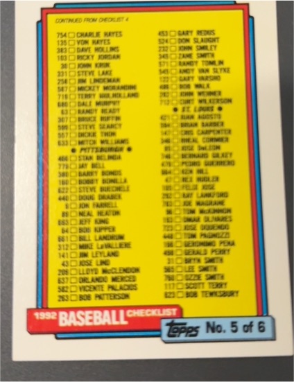 1992 Topps Baseball Checklist #658 — front