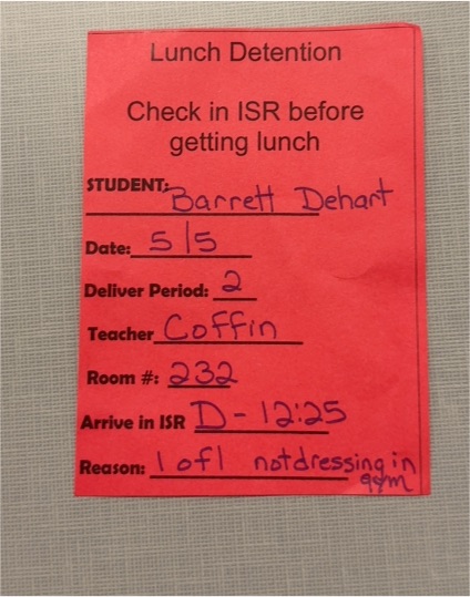 Lunch Detention Slip for Barrett Dehart — front