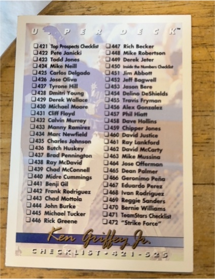 1993 Upper Deck #525 Ken Griffey Jr. Checklist — front