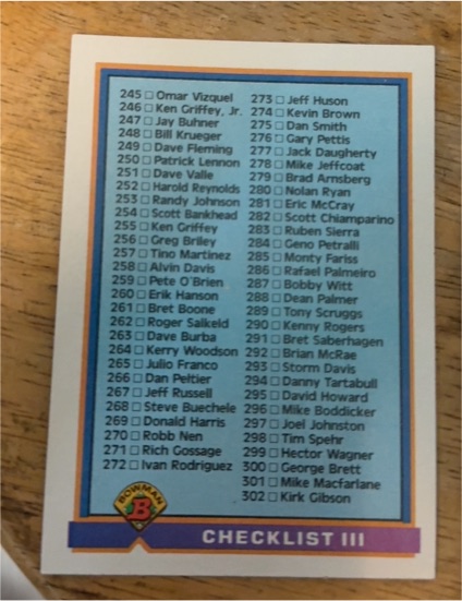 1991 Bowman Baseball #701 Checklist III — front
