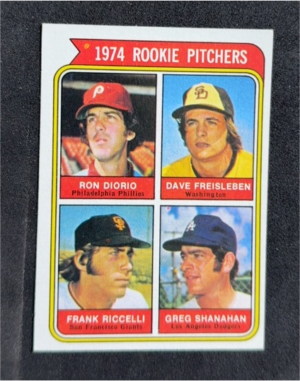 1974 Topps #599 Rookie Pitchers Ron Diorio Dave Freisleben Frank Riccelli Greg Shanahan — front