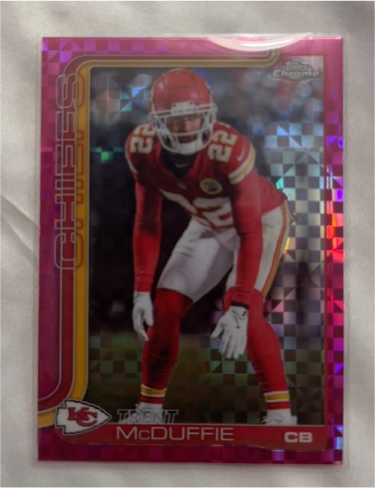 2025 Topps Chrome #154 Trent McDuffie Pink X-Fractor — front