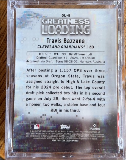 2025 Bowman #GL-8 Travis Bazzana Greatness Loading — front